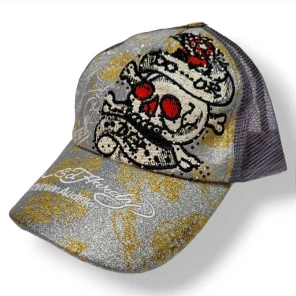 New Vintage Ed Hardy Christian Audigier Embroidered Rhinestone Snapback Hat